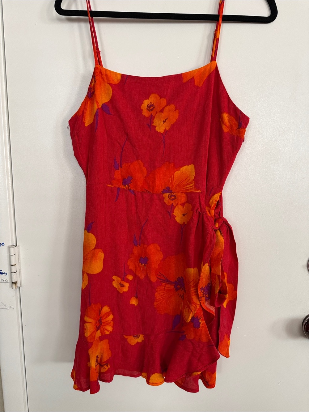 Lulu's Red Mini Dress with Orange Floral Print